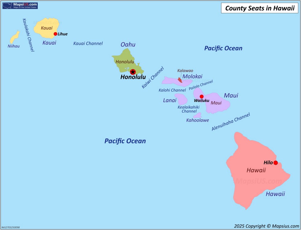 Map of Counties and County Seats in Hawaii Map of Counties and County Seats in Hawaii