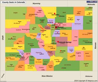 Map of counties and county seats in Colorado