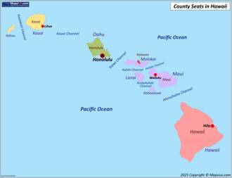 Map of counties and county seats in Hawaii
