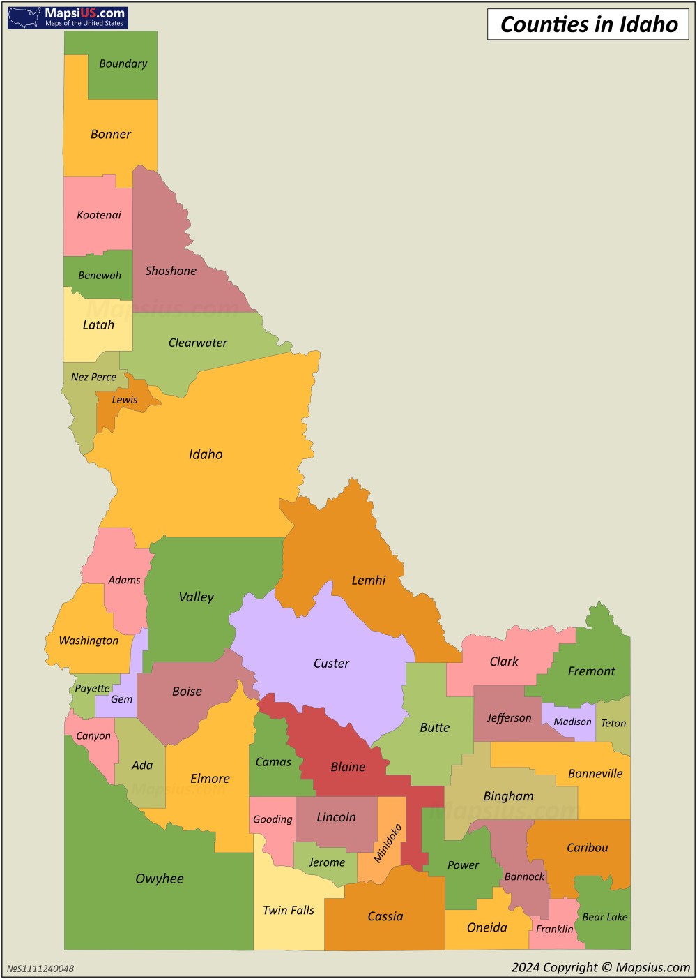 Idaho County Map - List of counties in Idaho - MapsiUS.com