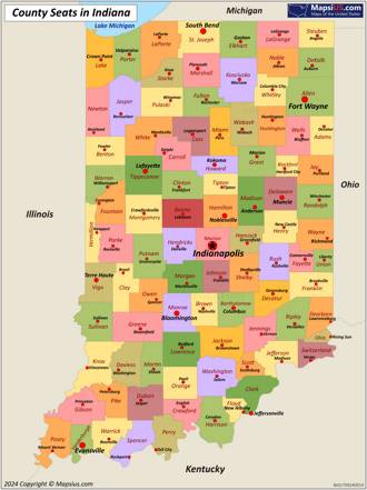 Map of counties and county seats in Indiana