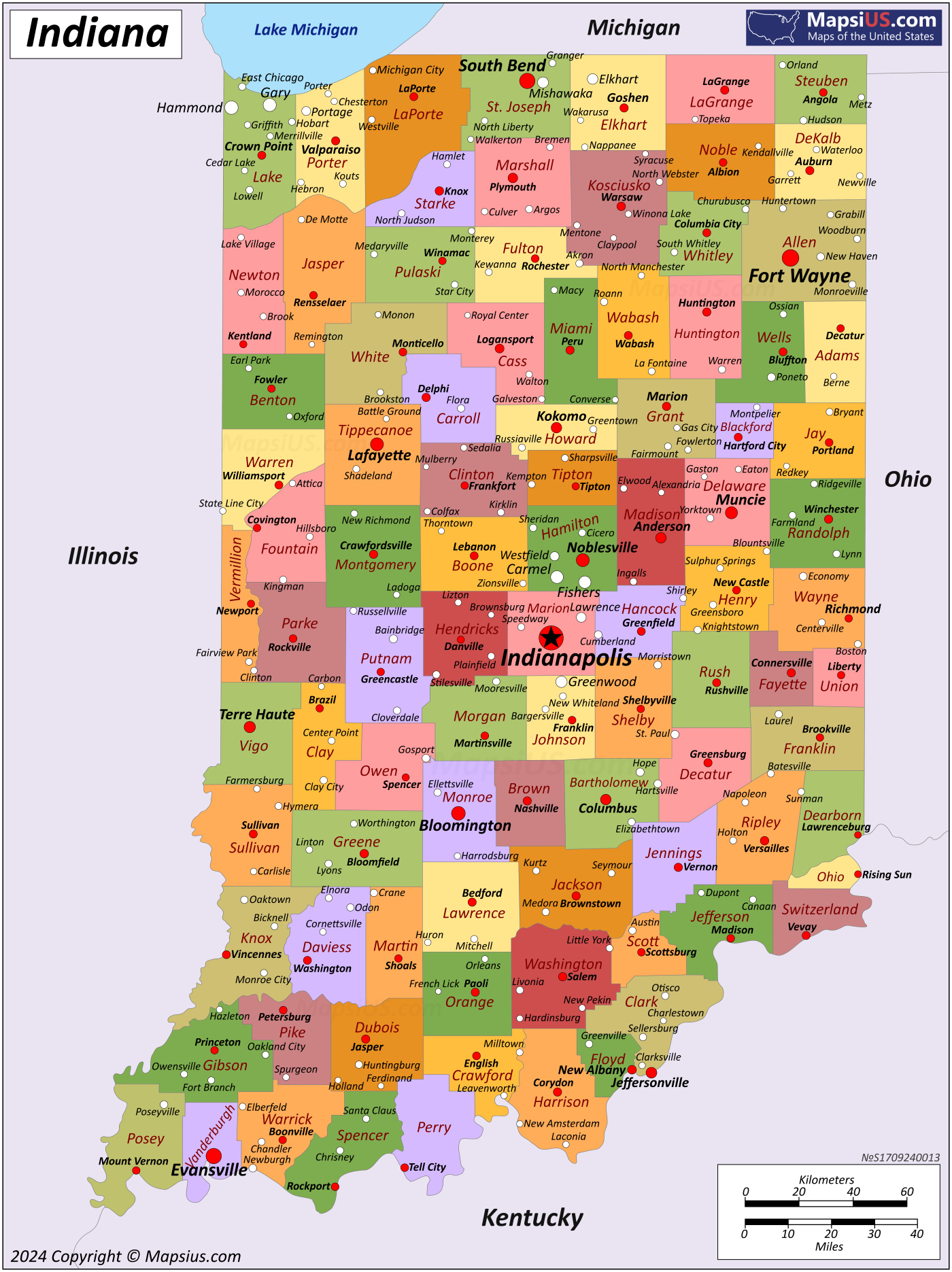 Map Of Indiana State USA Mapsius