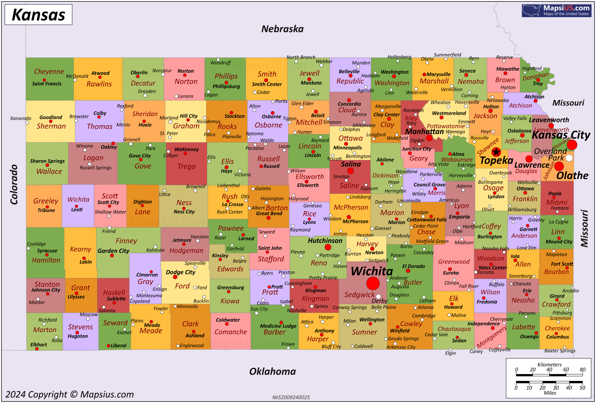 Map Of Kansas State USA Mapsius