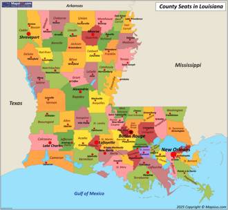 Map of Parishes and Parish Seats in Louisiana