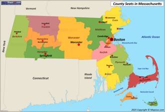 Map of counties and county seats in Massachusetts
