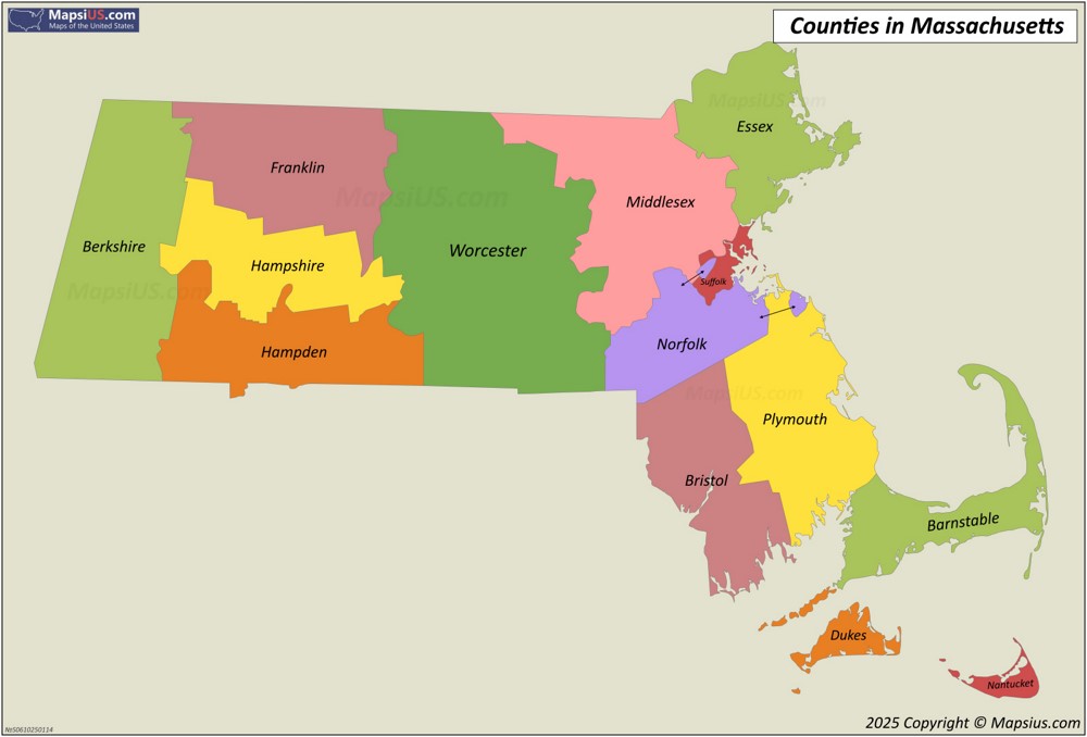 Massachusetts County Map