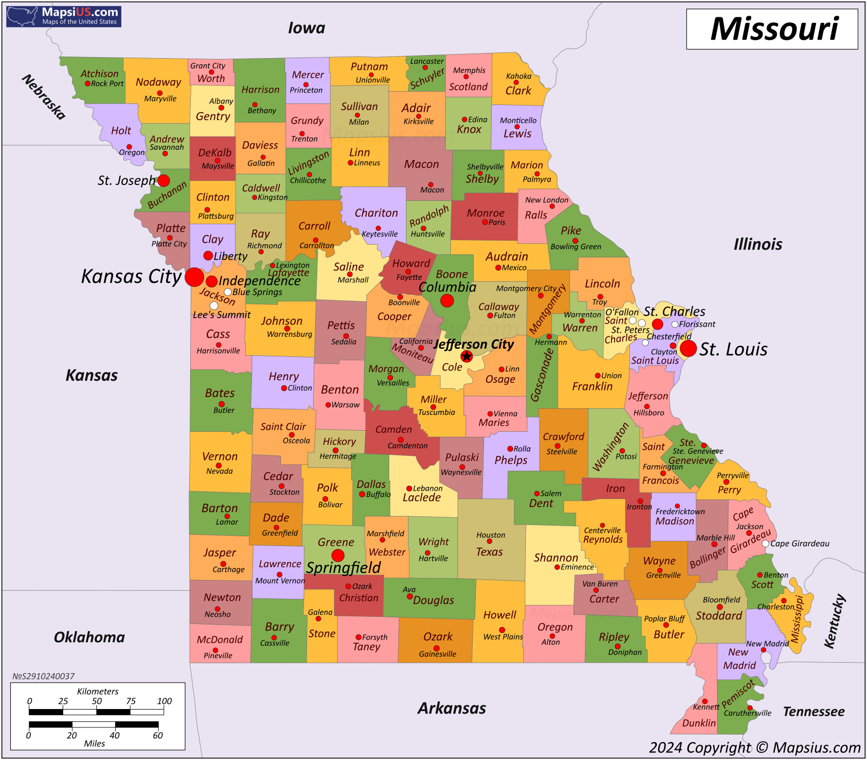 Map Of Missouri State USA Mapsius
