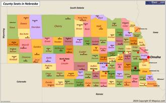 Map of counties and county seats in Nebraska