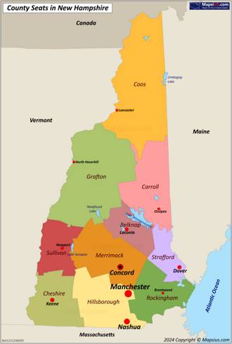 Map of counties and county seats in New Hampshire