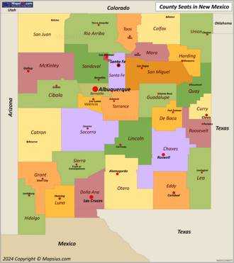 Map of counties and county seats in New Mexico