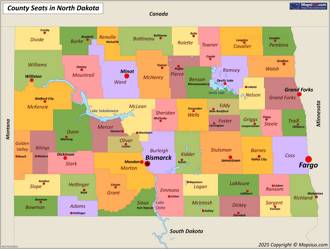 Map of counties and county seats in North Dakota