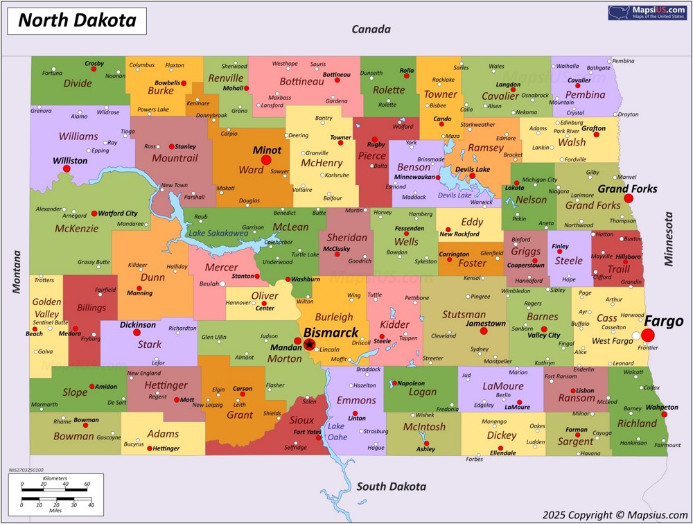 Map of North Dakota State