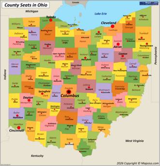 Map of counties and county seats in Ohio