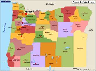 Map of counties and county seats in Oregon