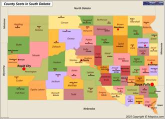 Map of counties and county seats in South Dakota