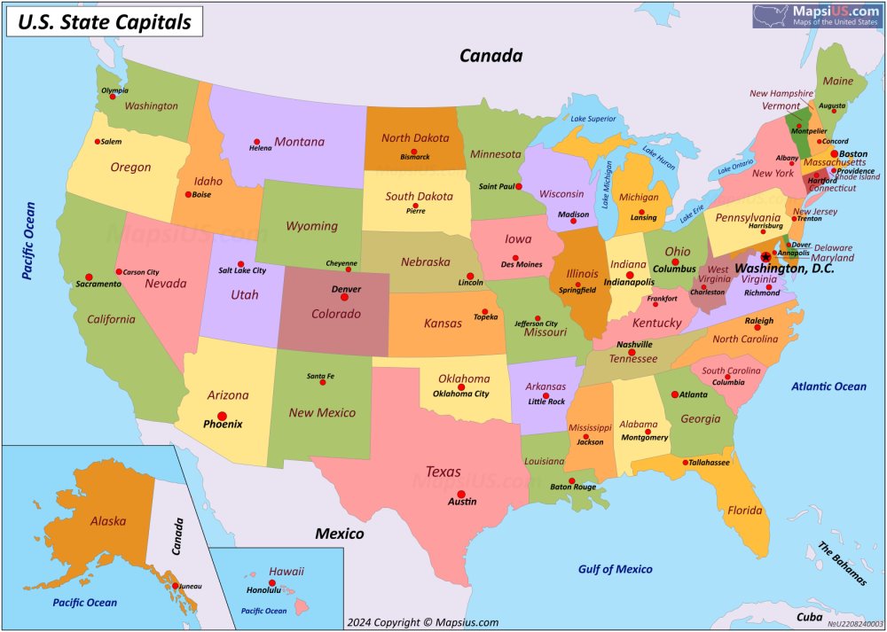 U.S. State Map With Capitals