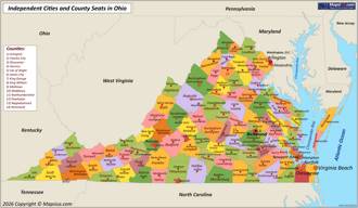 Map of counties and county seats in Virginia