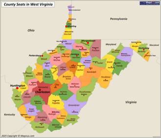 Map of counties and county seats in West Virginia