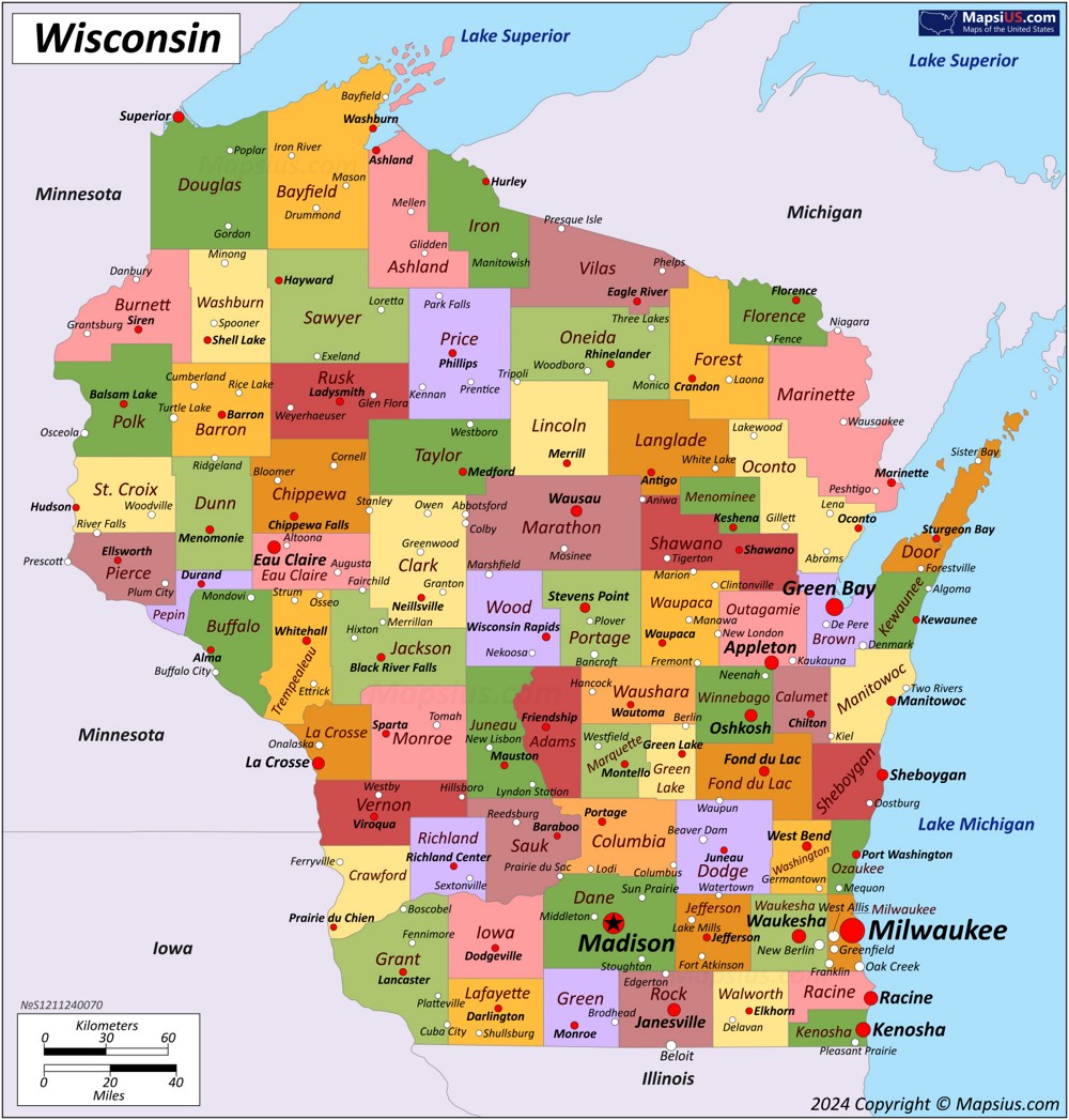 Map of Wisconsin State